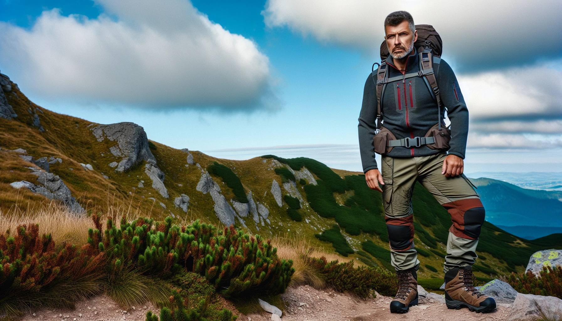 Hiker dressed in layered clothing