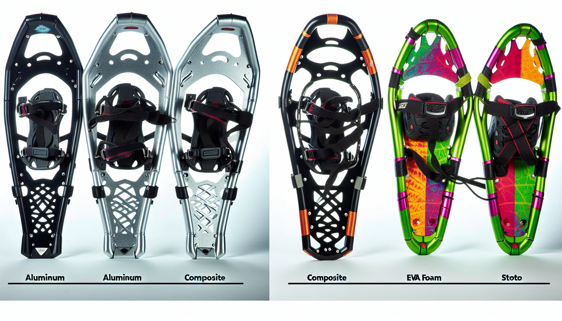 Comparison of aluminum, composite, and EVA foam snowshoes