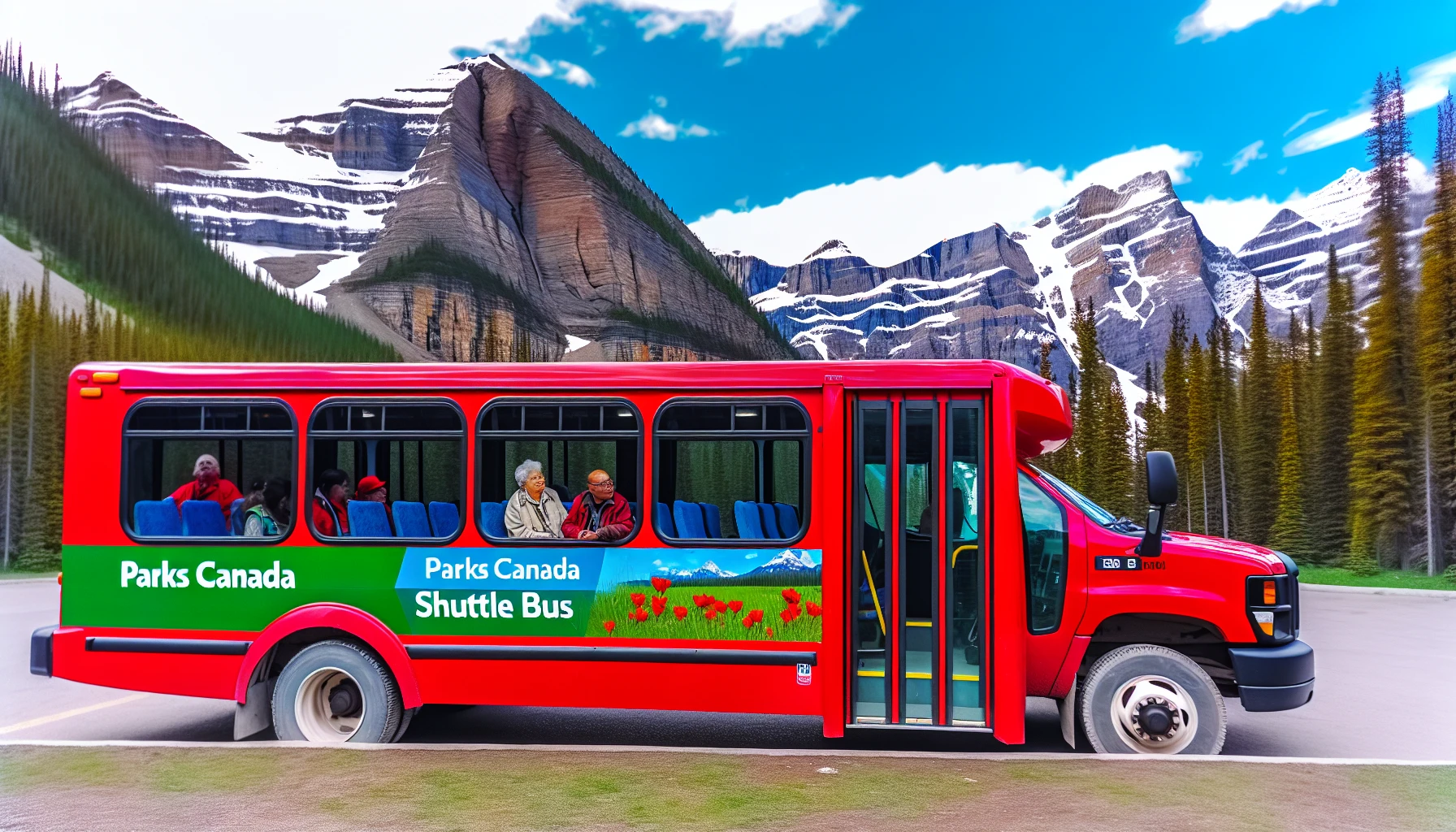 Parks Canada shuttle bus transporting visitors to Moraine Lake