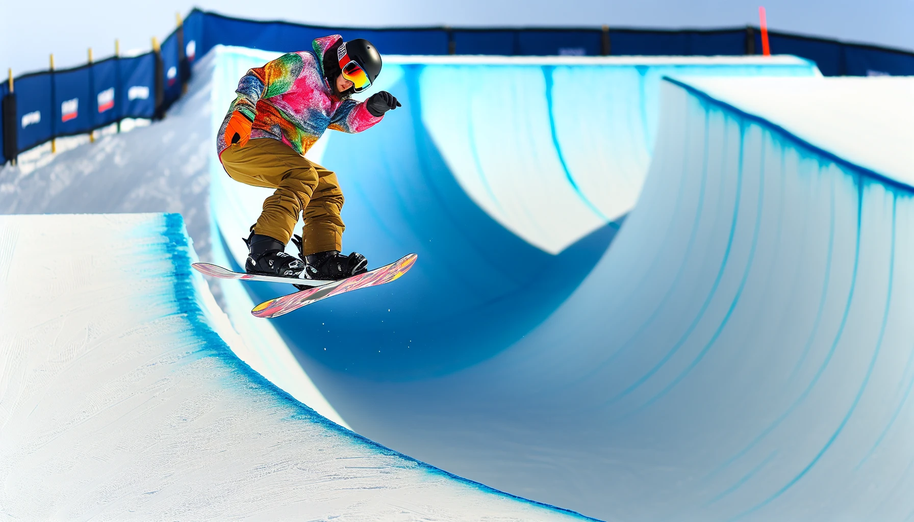 Snowboarder executing a trick in a halfpipe
