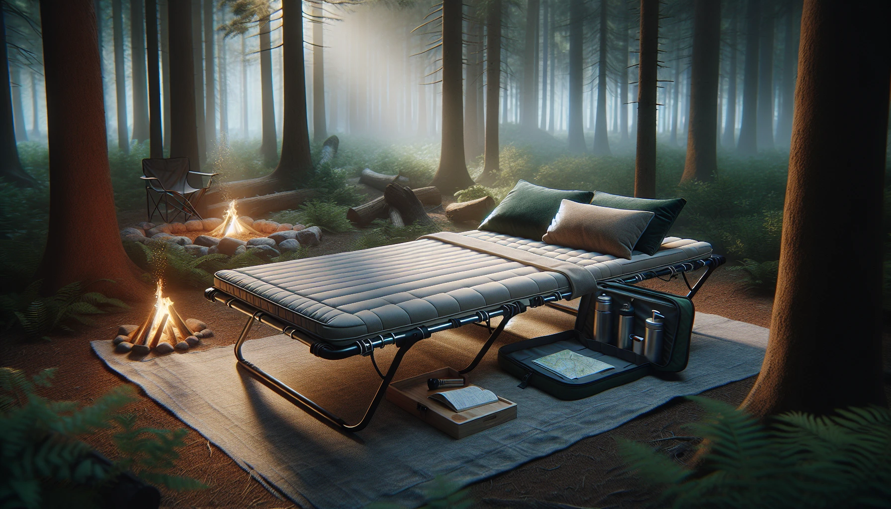 Camping cot with mattress topper and storage pockets