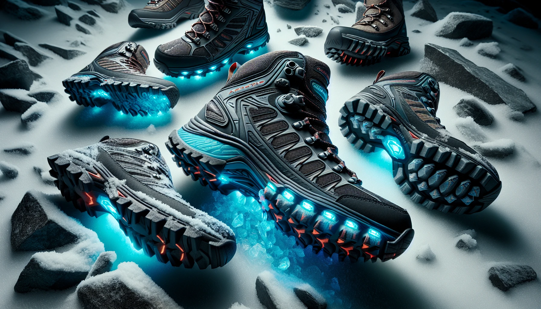 Various traction technologies for winter hiking boots