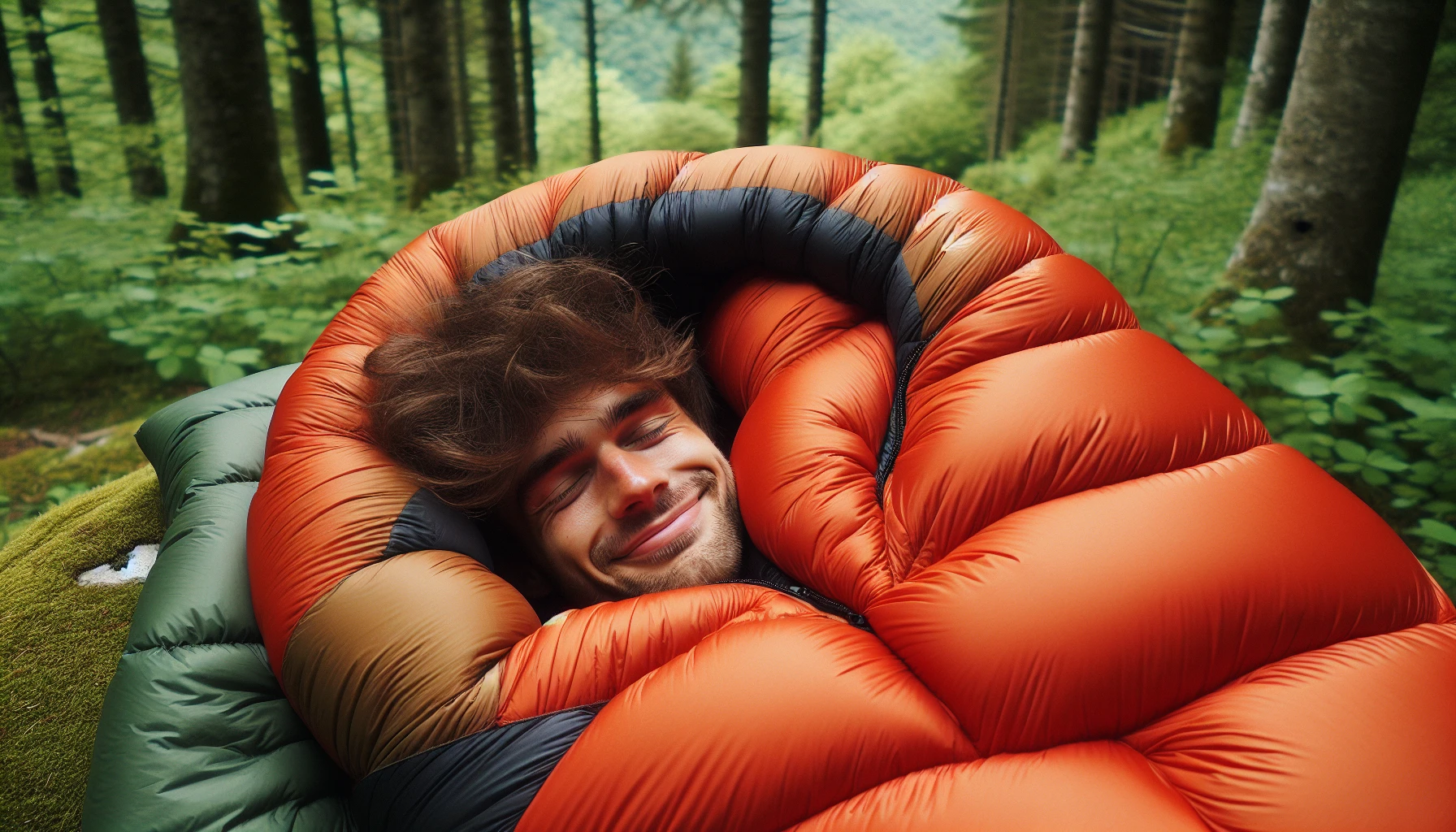 Illustration of a person comfortably sleeping in a backpacking sleeping bag