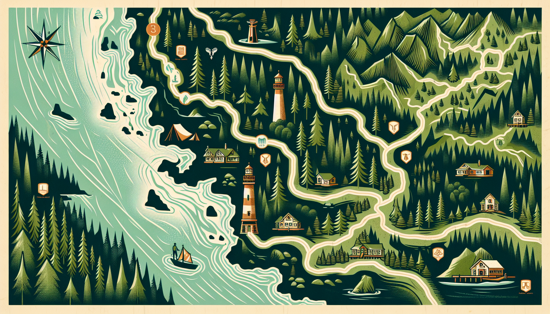 Illustration of a map showing the West Coast Trail and its surroundings