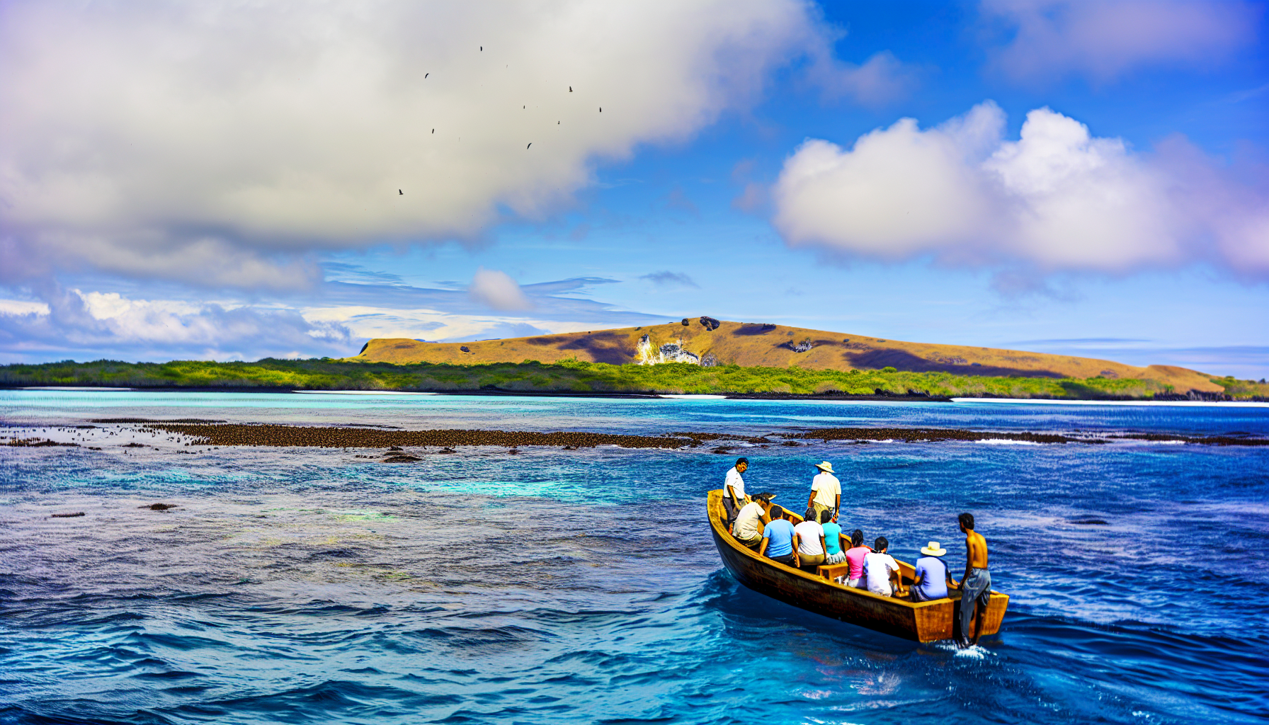 Boat approaching an uninhabited island