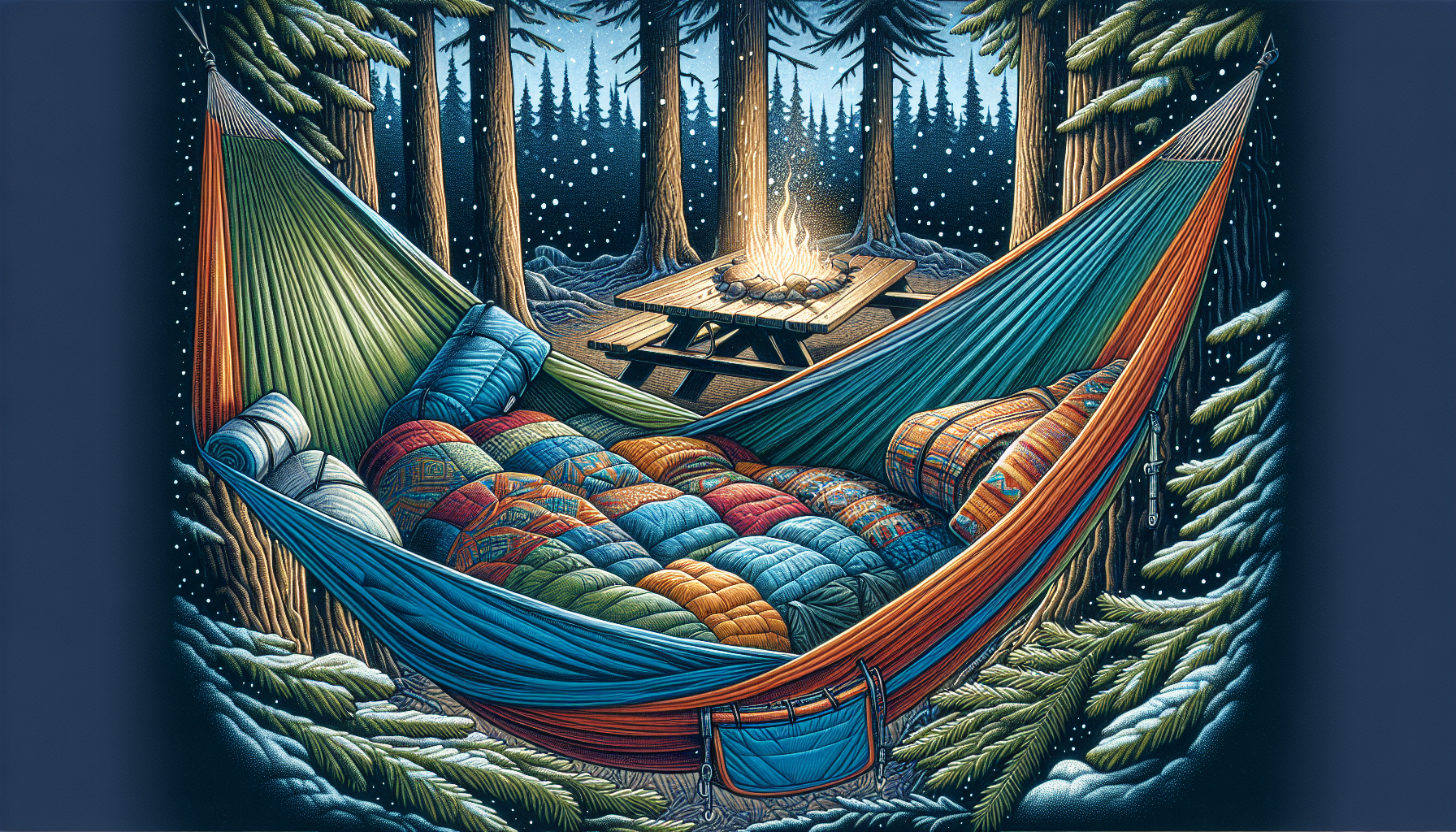 Hammock camping with camp quilts and underquilt protectors
